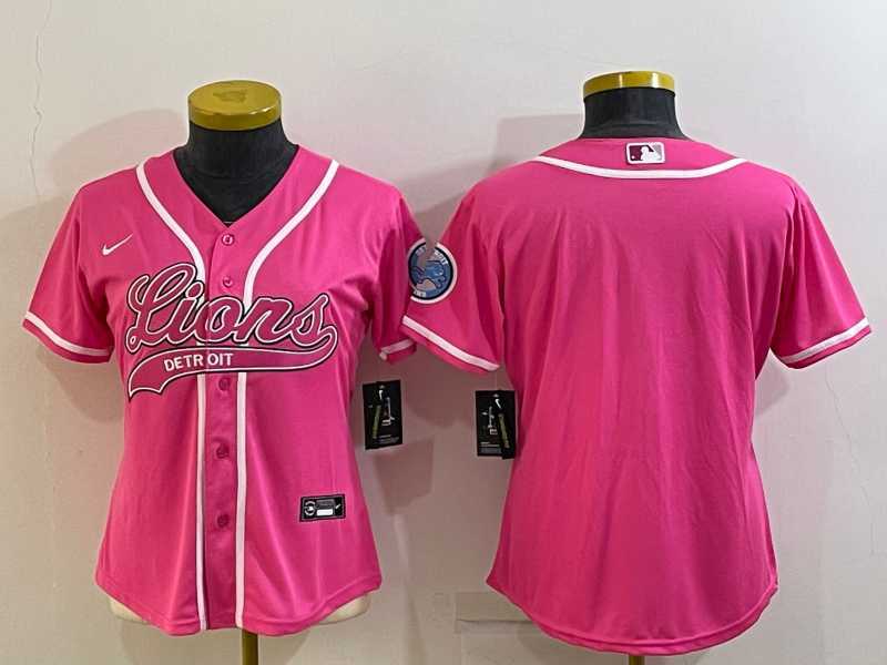Womens Detroit Lions Blank Pink With Patch Cool Base Stitched Baseball Jersey->women nfl jersey->Women Jersey